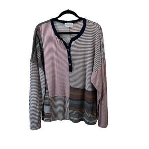 Sugarfox Plaid Striped Patchwork Mixed Print Long Sleeve Popover Top Size 1XL